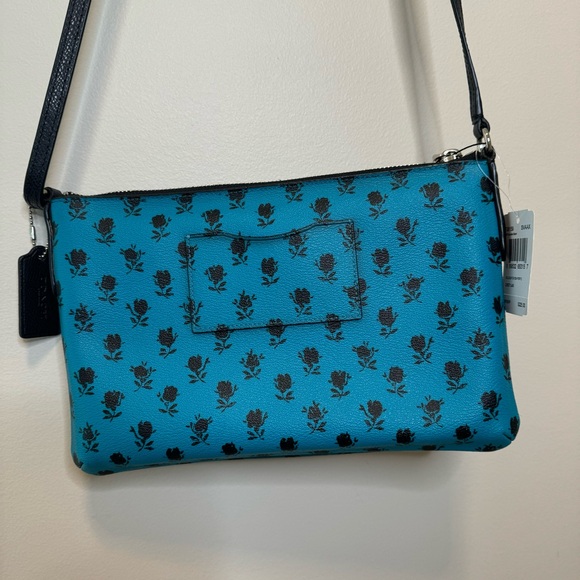 NWT! COACH Turquoise Black Floral East West Crossbody with Pop Up Pouch F38159 - Picture 3 of 8